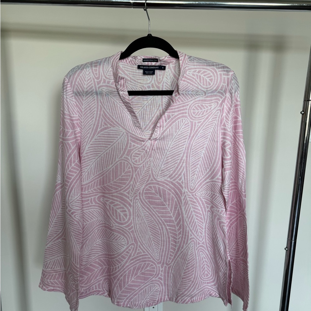 Island Company Pink Long Sleeve Blouse with Mandarin Collar